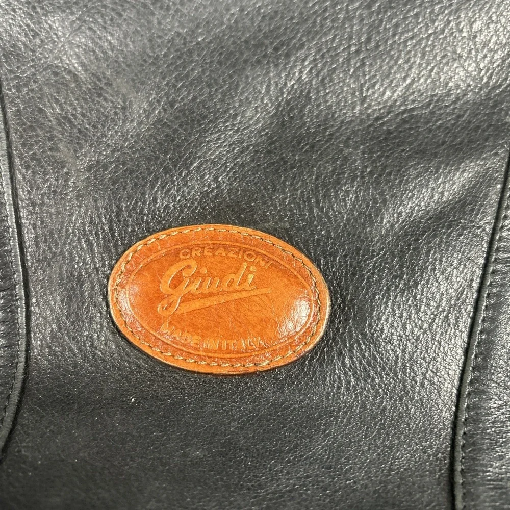 Vintage Giudi Black Brown Purse Pebbled Leather Hobo-Style Handbag Italy 456277